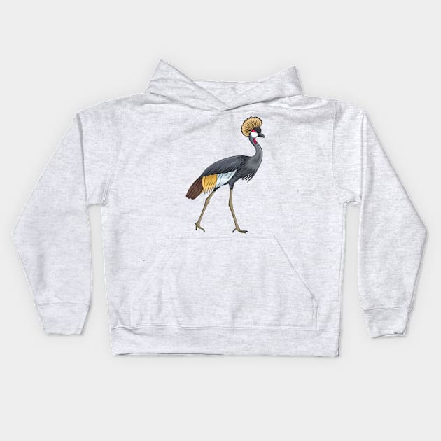 Grey crowned crane cartoon illustration Kids Hoodie by Cartoons of fun